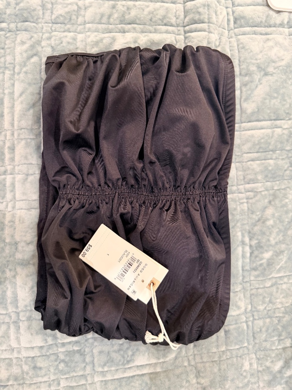 Good American Black Bandeau Ruched Swim Top - Size 1 - BNWT